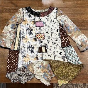 Ladies Tunic Mixed Media, Art to wear Lagenlook no tag Large?